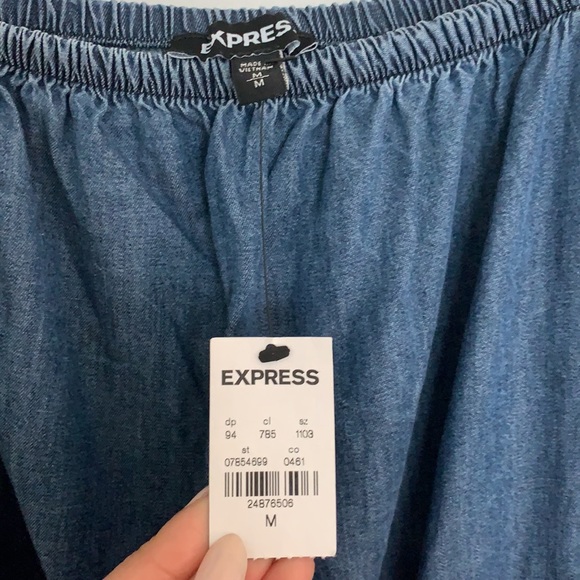EXPRESS | Denim Square Neck Tiered Mini Dress - Picture 7 of 17